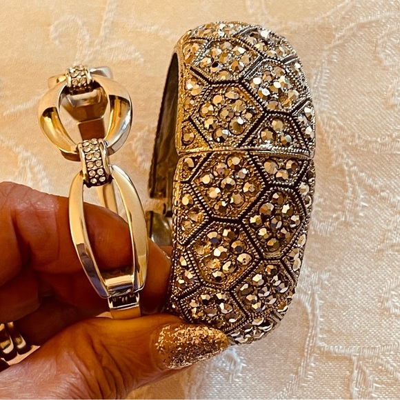 Two Sparkling Silver-Tone Rhinestone Magnetic Closure Bangle Bracelets - Picture 11 of 15